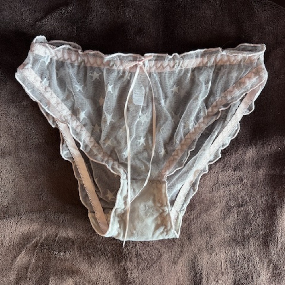 WHITE and Pink  fine mesh Lolita Panties with Stars.